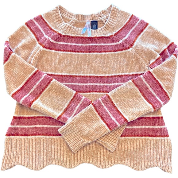 Love by Design Scalloped Hem Cropped Pink & Cream Striped Sweater Sz S - Picture 7 of 8